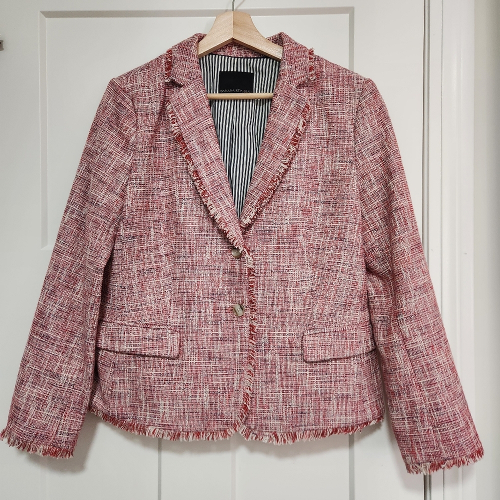 Frayed Edge Tweed Blazer - Pink